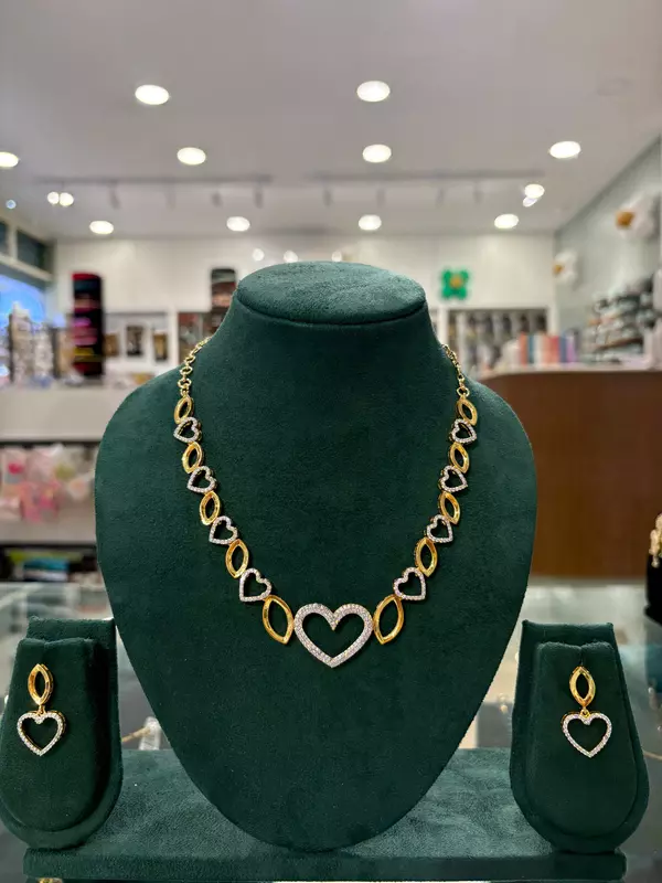 AD Gold Necklace set with Heart shape