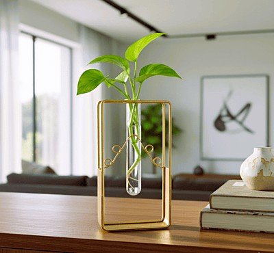 Glass Flower Vase with Metal Stand 1071