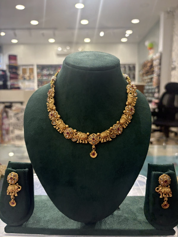 Antique haaram with Elephant motifs and matching ear rings