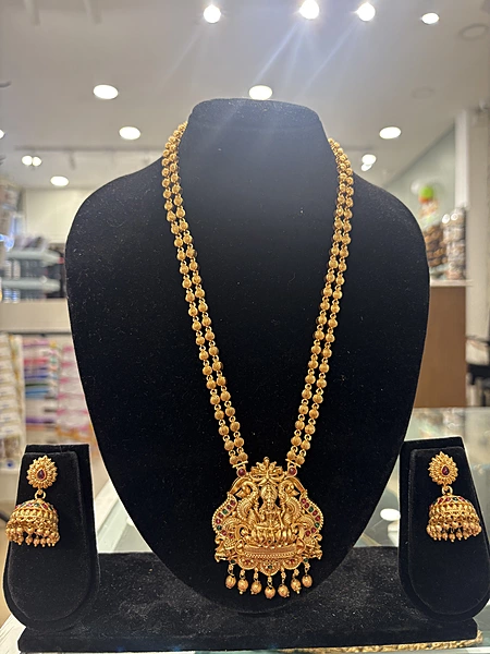Traditional antique haaram with Lakshmi motif pendant & matching ear rings