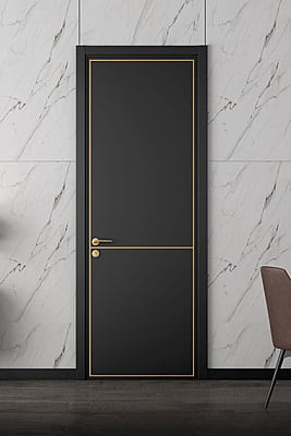 Sleek Black HDHMR Profile Door with Gold Accents