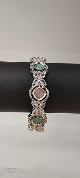 Pastel Pink and Green Stone AD Bangle