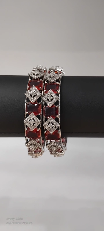 Red Stone and Silver Stone AD Bangle