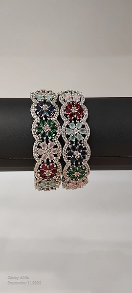 Multicoloured Petal Shaped AD Stone Bangle
