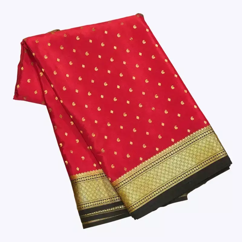 Red & Black Zari Border Saree