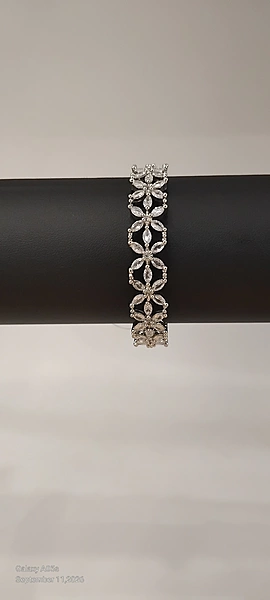 Silver Stone Covered Petal Shaped AD Bangle