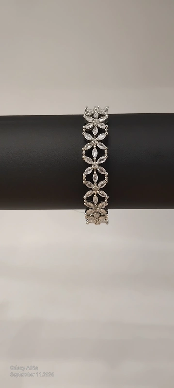 Silver Stone Covered Petal Shaped AD Bangle