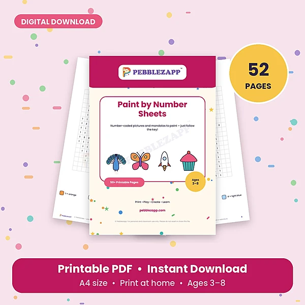 Paint by Number Sheets for Kids โ 52 Pages