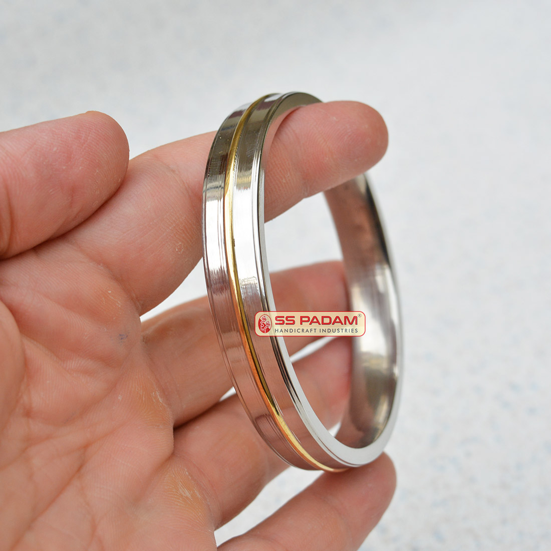 12mm Stainless Steel SP Flat Wide Brass Ring Punjabi Kada