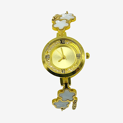 Women’s Gold Floral Bracelet Watch with Mother of Pearl Dial