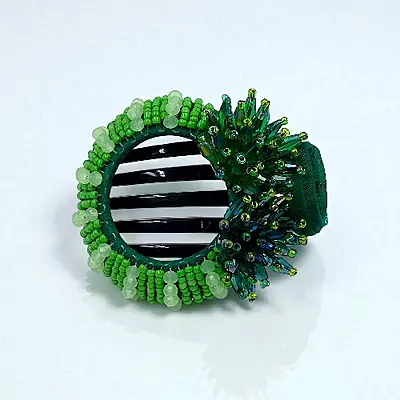 Chic Stripe Hair Claw Clip with Beaded Embellishments