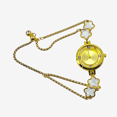 Women’s Gold Floral Bracelet Watch with Mother of Pearl Dial