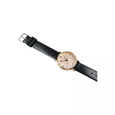 Elegant Rose Gold Geometric Dial Watch - Black Leather Strap
