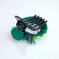 Chic Stripe Hair Claw Clip with Beaded Embellishments