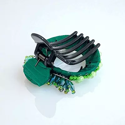 Chic Stripe Hair Claw Clip with Beaded Embellishments