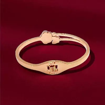 Dainty Floral Bangle Bracelet with Black Enamel and Crystal