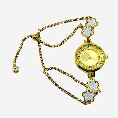 Women’s Gold Floral Bracelet Watch with Mother of Pearl Dial