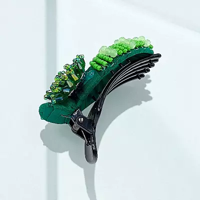Chic Stripe Hair Claw Clip with Beaded Embellishments