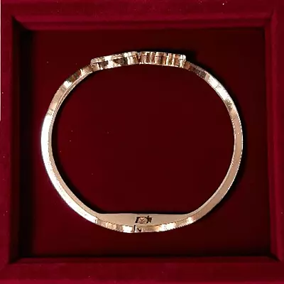 Dainty Floral Bangle Bracelet with Black Enamel and Crystal