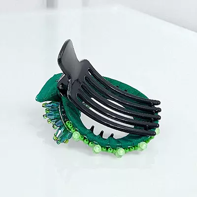 Chic Stripe Hair Claw Clip with Beaded Embellishments