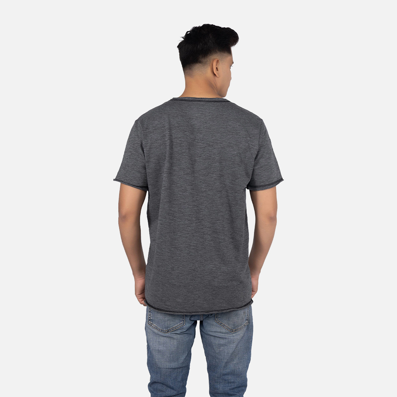 Men Charcoal Heather Raw Edge Crew Neck T-shirt