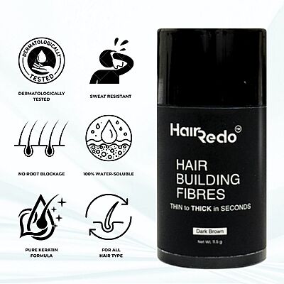 Hairedo Pure Keratin Hair Fibers 11.5g Classical Pack (Dark Brown) | Instant Hair Thickening | No Root Blockage | 100% Water Soluble & Sweat Resistant