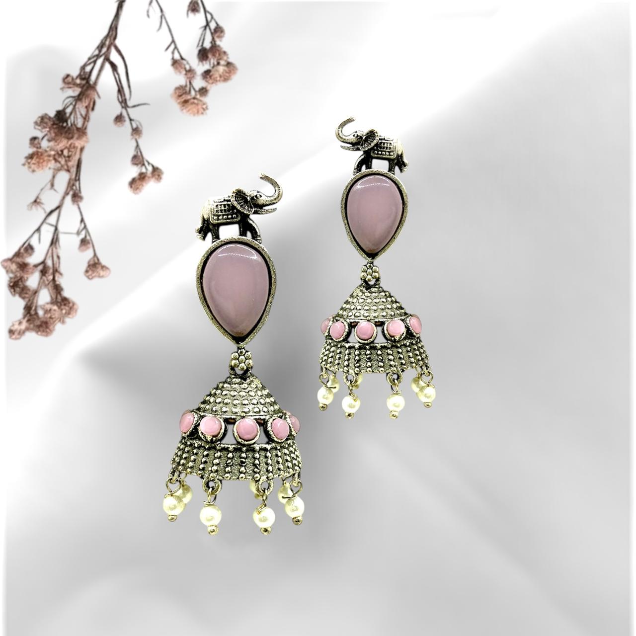 Silver plated Brass Earrings (Pink) #20