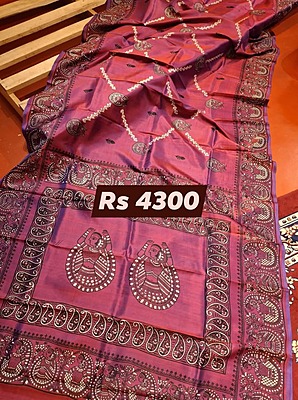 Blue Magenta Dual Tone Hand Block Print Pure Katan Silk