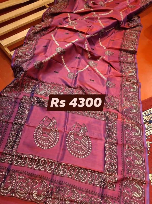 Blue Magenta Dual Tone Hand Block Print Pure Katan Silk