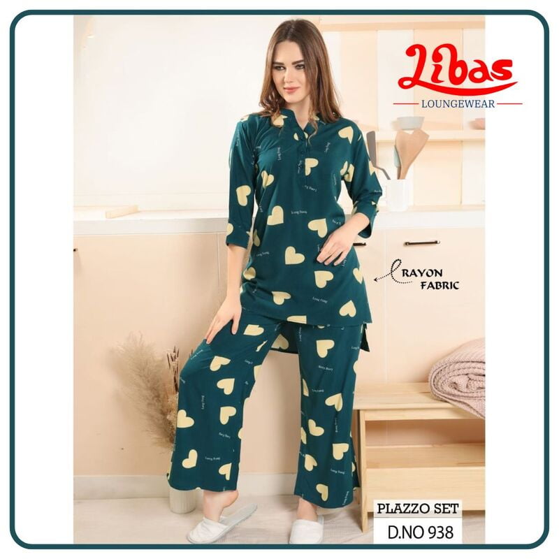 Teal Green Premium Rayon Women Night Suit With Palazzo Style From Libas Loungewear - FPS133 Teal Green Premium Rayon Women Night Suit With Palazzo Style From Libas Loungewear - FPS133