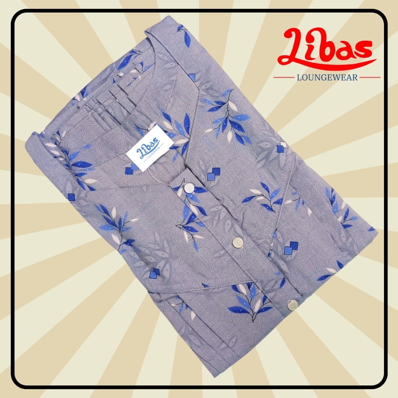 Prefect Storm Grey BiziLIzi Nighty With Floral Design All Over From Libas Loungewear - PS498 Prefect Storm Grey BiziLIzi Nighty With Floral Design All Over From Libas Loungewear - PS498