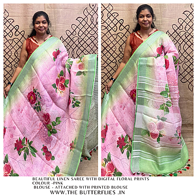 PURE LINEN SAREE  YBRSLIN23434