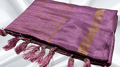 Premaloka Fancy Mysore Check Saree - Plum