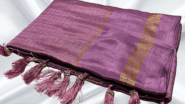 Premaloka Fancy Mysore Check Saree - Plum