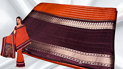 Tiger Silk Rusty Orange Floral Saree