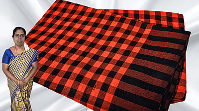 Jyotsna Soft Checks Cotton Saree - Red & Black