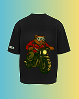 Unisex Black Biker Bear Graphic Printed Oversized Tee