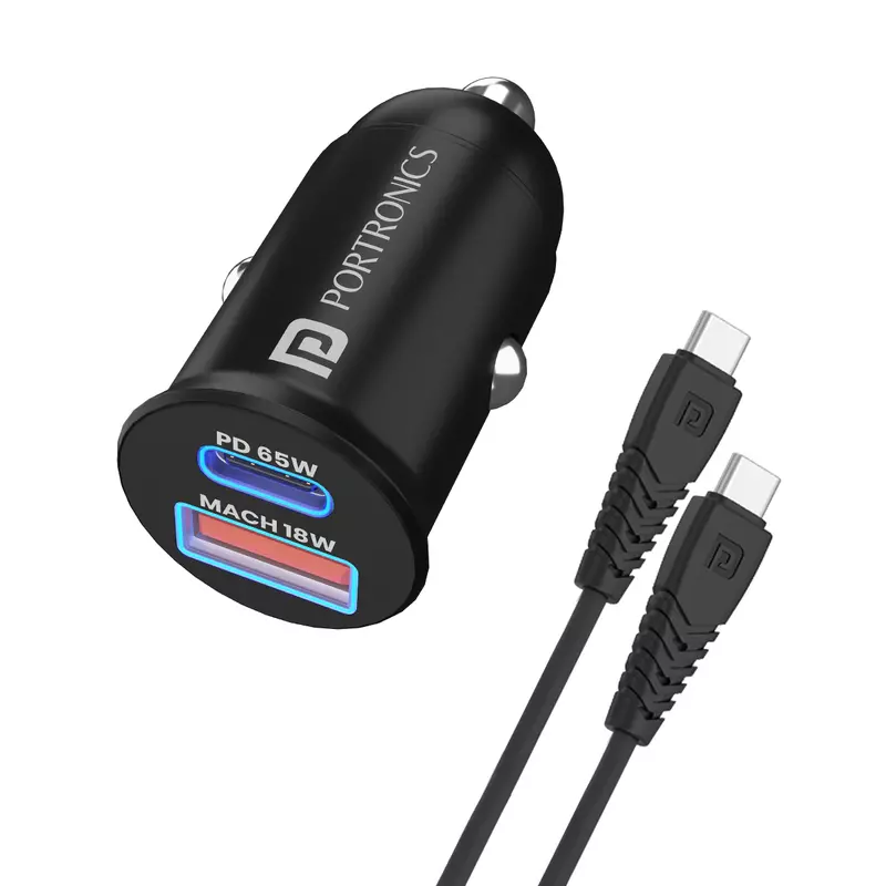 Portronics Car Power 65 Car Charger 65W with Dual Output (Black) Portronics Car Power 65 Car Charger 65W with Dual Output (Black)