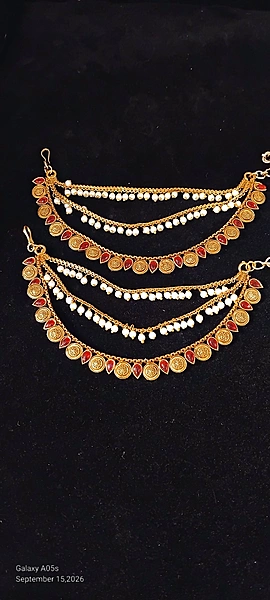 Ruby Stone and White Beads Mixed Ear Chain