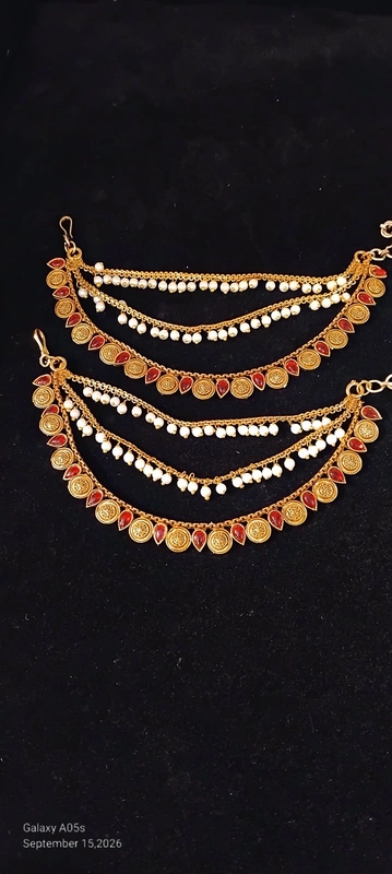 Ruby Stone and White Beads Mixed Ear Chain