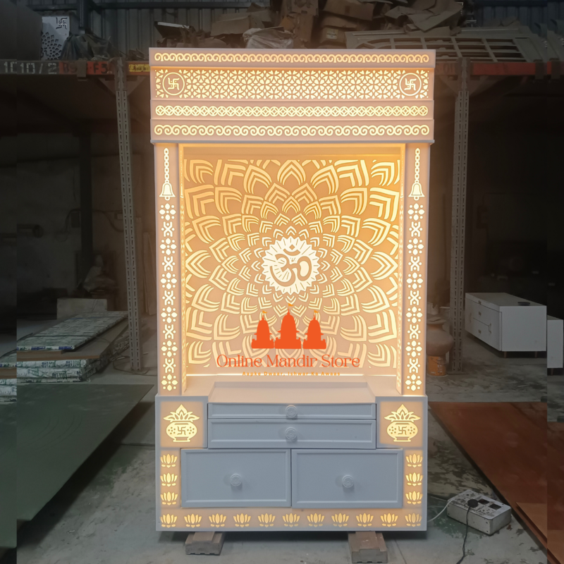 Premium Corian Mandir with 3D Design and LED Lighting
