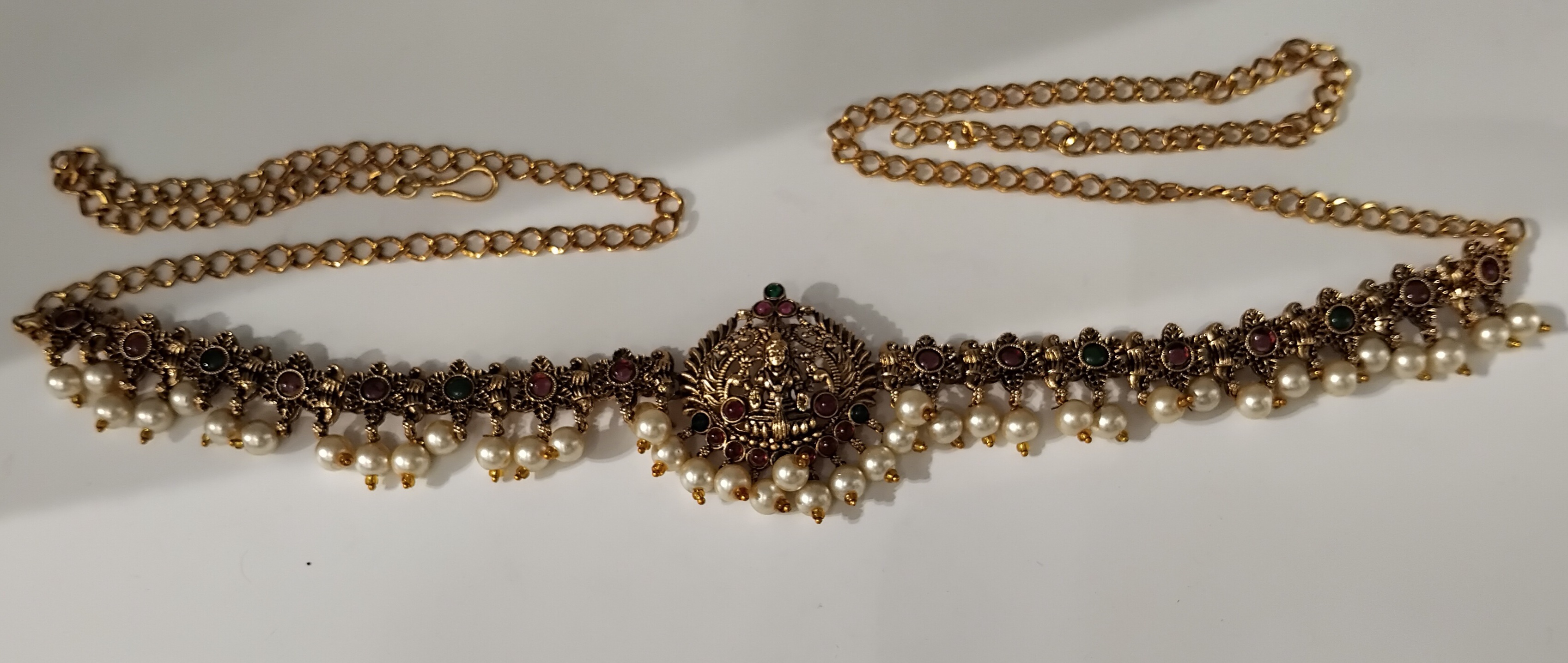 Temple Lakshmi White Beads Hanging Hip Chain