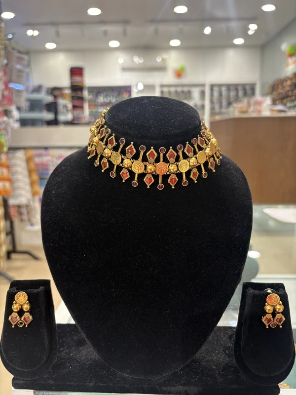 Antique Coin Set choker with Ruby stones