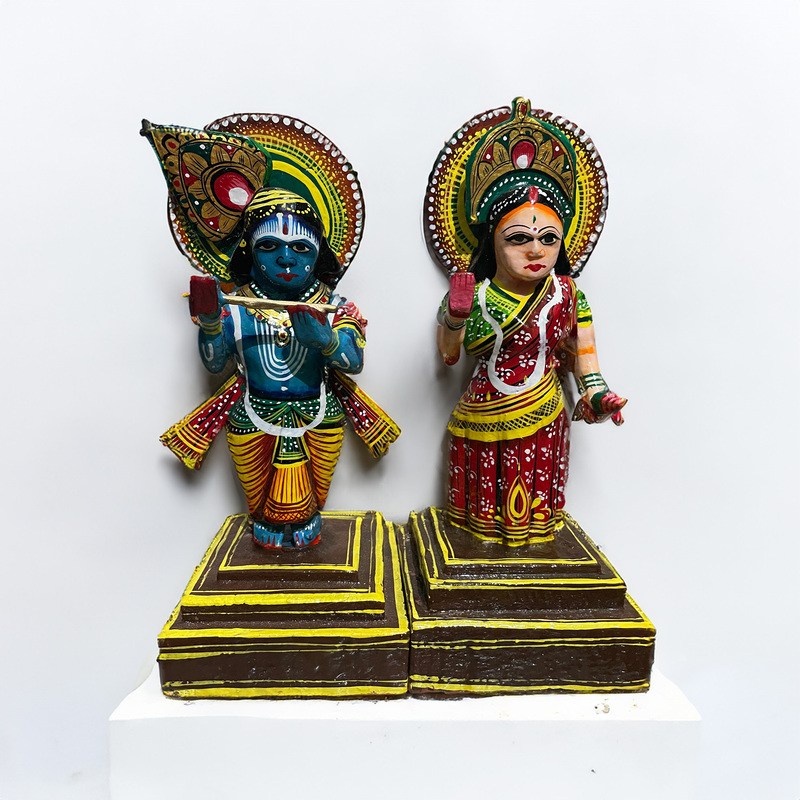 Divine Couple: Radha Krishna Wooden Idols