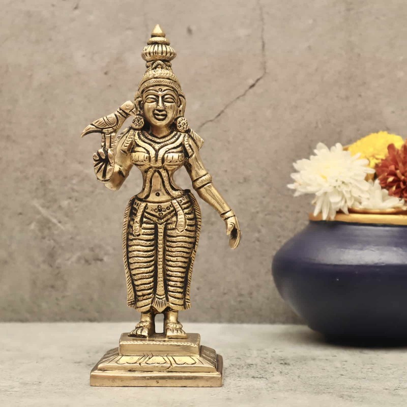 Brass Madurai Meenakshi Devi - 8 inch Height | Exquisite Brass Idol of Madurai Meenakshi Devi for Divine Worship