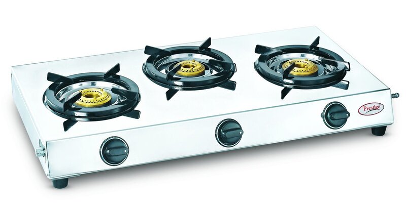 Triple cook gas stove 3 burner, ISI Certified, Stainless Steel Manual Gas Stove