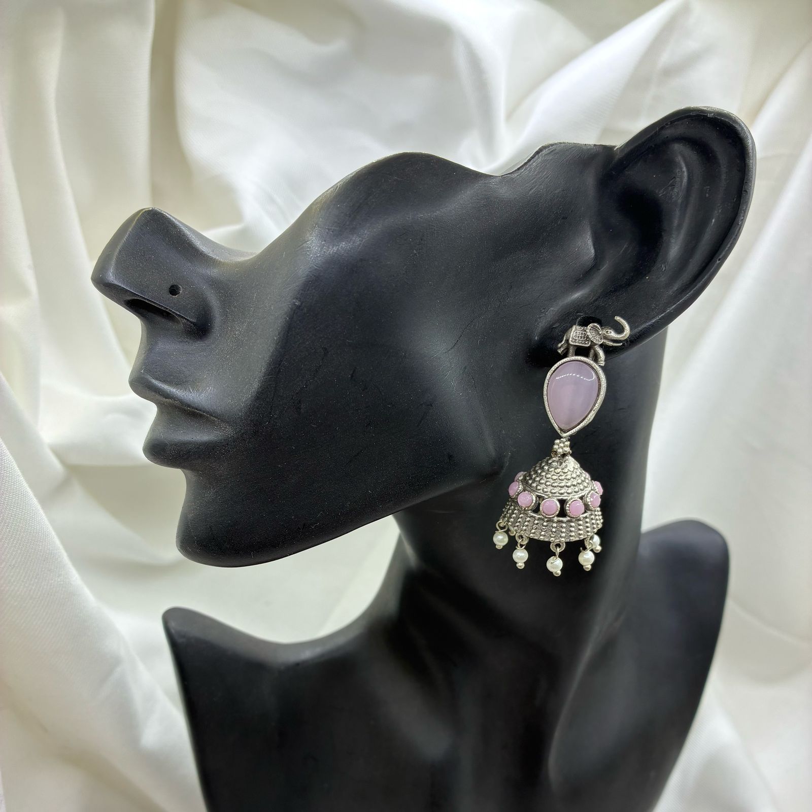 Silver plated Brass Earrings (Pink) #20