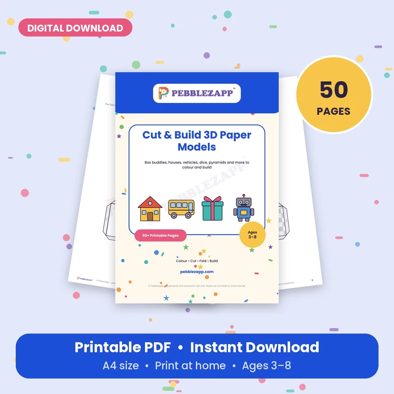 Cut & Build 3D Paper Models for Kids – 50 Pages