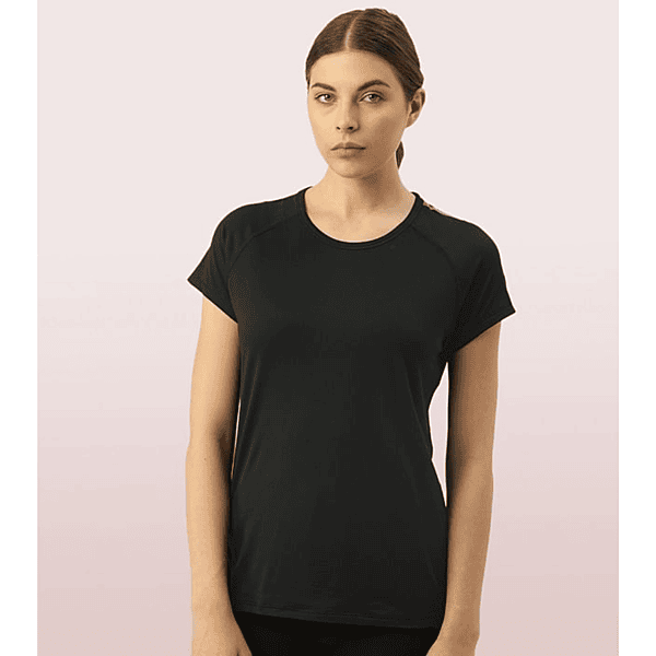 Enamor Athleisure Womens E089-Short Sleeve Scoop Neck Slim Active Graphic Tee