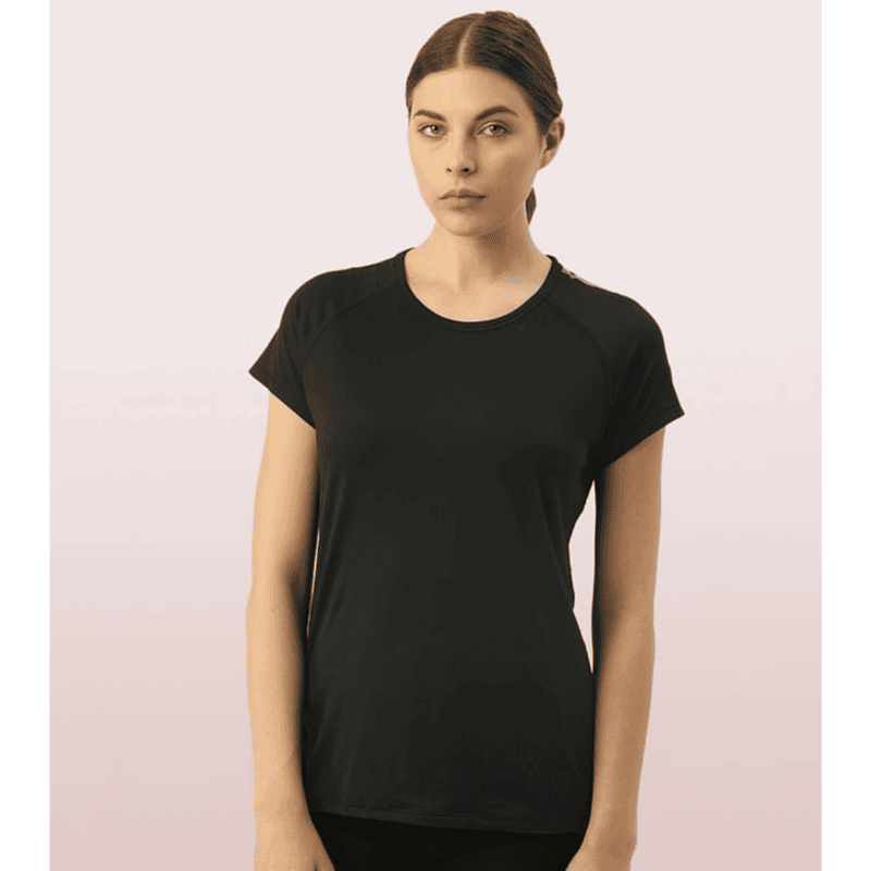Enamor Athleisure Womens E089-Short Sleeve Scoop Neck Slim Active Graphic Tee